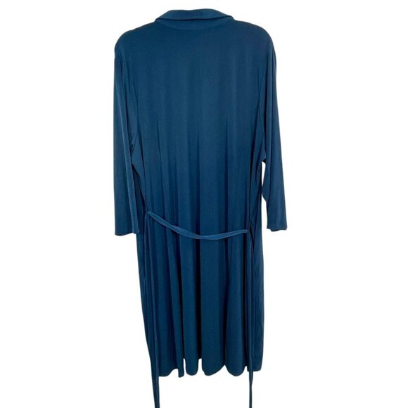 Susan Graver Liquid Knit Navy Zip-Front Shirt Dress with Tie Waist | Plus 3X - Picture 4 of 12